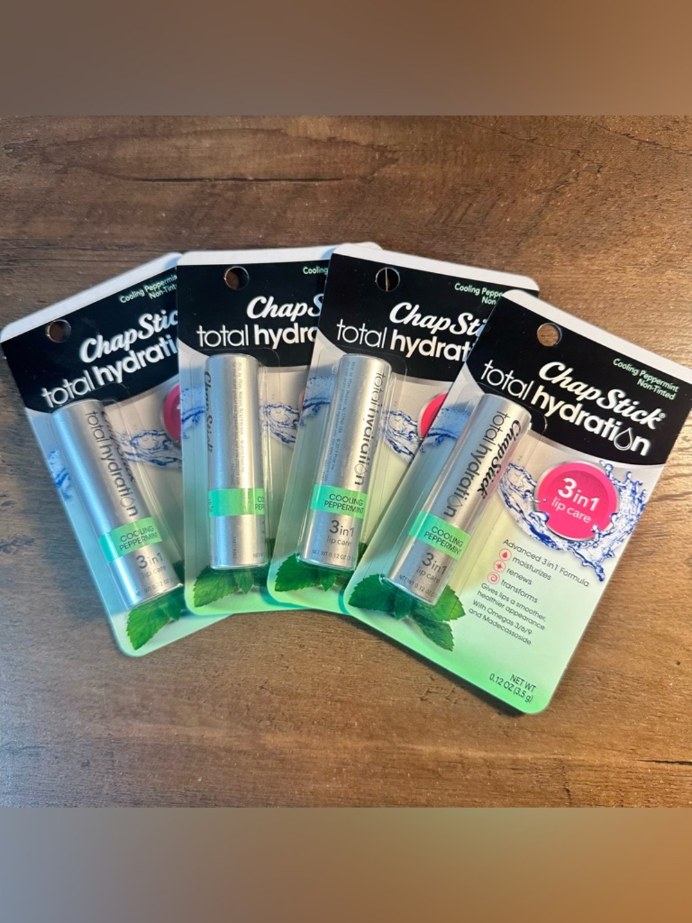 CHAPSTICK Total Hydration 3-In-1 Lip Care Cooling Peppermint NonTinted X4 SEALED
